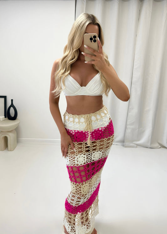 Mia Crochet Beach Skirt - Pink