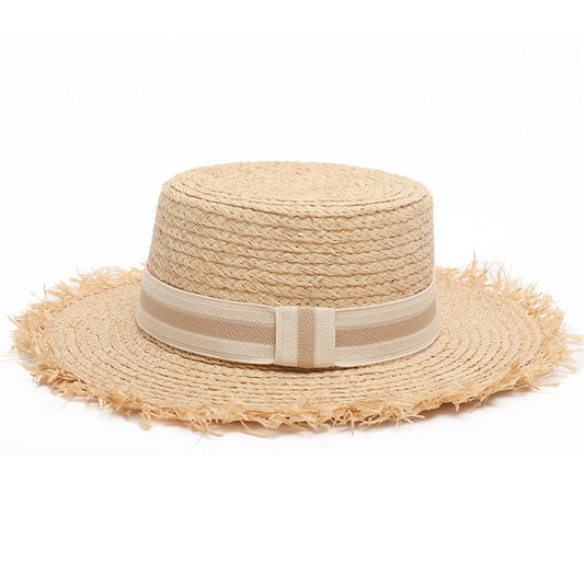 Frayed Boater Hat - Nude Ribbon